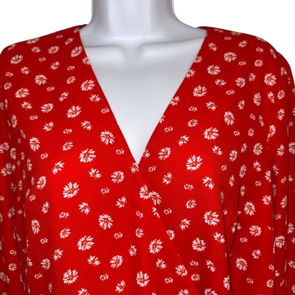 J By Jason Wu Red W/White‎ Floral Print L/S Wrap Blouse NWOT Size XS - Picture 3 of 8